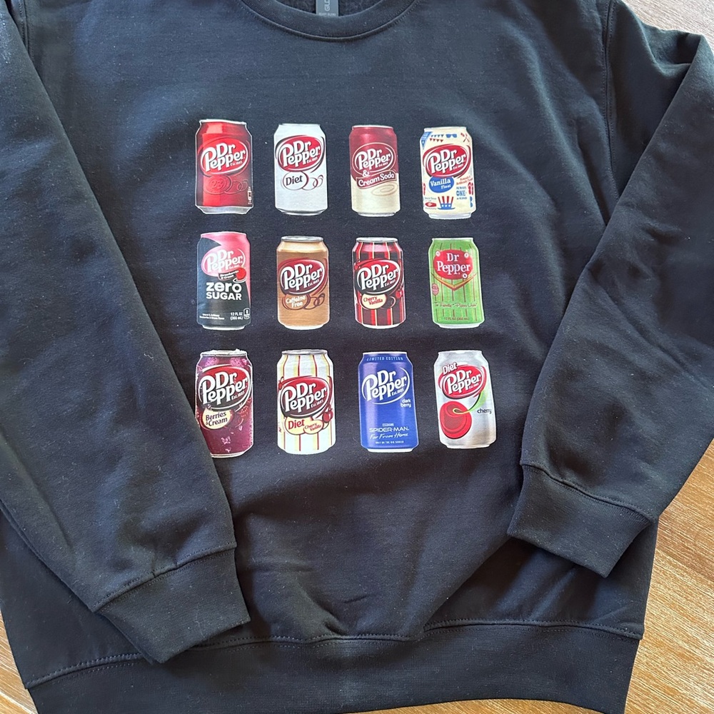 Black Sweatshirt with Dr Pepper Can Graphics
